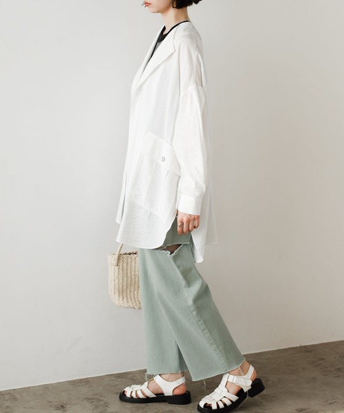 GeeRA（ジーラ）の「ビッグシルエットシャツジャケット（テーラードジャケット・レディース・オフホワイト/ブルー・MEDIUM/LARGE）」の6枚目の写真