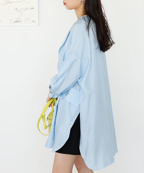 GeeRA（ジーラ）の「ビッグシルエットシャツジャケット（テーラードジャケット・レディース・オフホワイト/ブルー・MEDIUM/LARGE）」の11枚目の写真