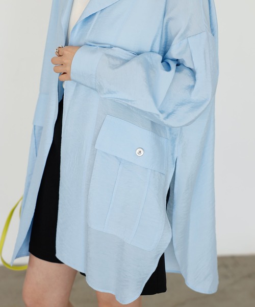 GeeRA（ジーラ）の「ビッグシルエットシャツジャケット（テーラードジャケット・レディース・オフホワイト/ブルー・MEDIUM/LARGE）」の16枚目の写真