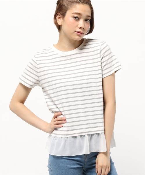 OUTLET(アウトレット)の「【Ciaopanic】裾シフォンボーダー天竺プルオーバー(Tシャツ/カットソー・レディース・ブルー/ダークブルー/グレー/ネイビー・FREE)」の2枚目の写真