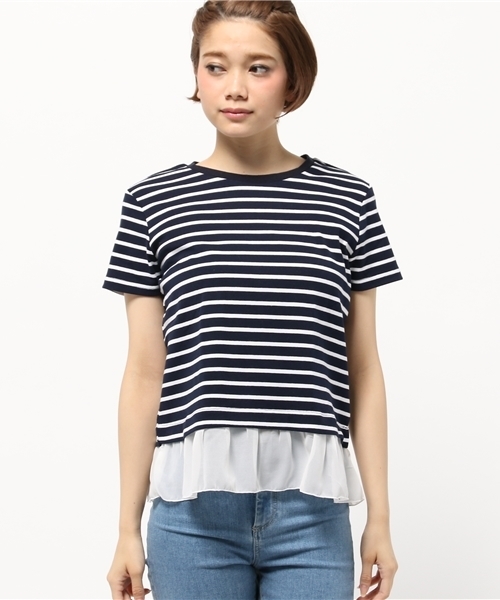OUTLET(アウトレット)の「【Ciaopanic】裾シフォンボーダー天竺プルオーバー(Tシャツ/カットソー・レディース・ブルー/ダークブルー/グレー/ネイビー・FREE)」の5枚目の写真