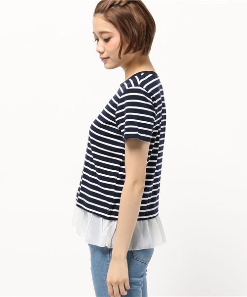 OUTLET(アウトレット)の「【Ciaopanic】裾シフォンボーダー天竺プルオーバー(Tシャツ/カットソー・レディース・ブルー/ダークブルー/グレー/ネイビー・FREE)」の6枚目の写真