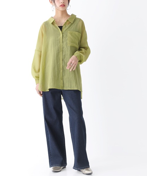 n'OrLABEL（ノアールレーベル）の「【廃盤】『後ろタックシンプルシアーシャツ』（シャツ/ブラウス・レディース・グリーン/ラベンダー/ブラック/アイボリー・FREE）」の7枚目の写真