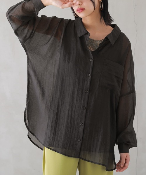 n'OrLABEL（ノアールレーベル）の「【廃盤】『後ろタックシンプルシアーシャツ』（シャツ/ブラウス・レディース・グリーン/ラベンダー/ブラック/アイボリー・FREE）」の10枚目の写真