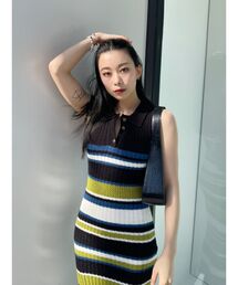 EVRIS | マルチボーダーロングニットワンピース(ワンピース)