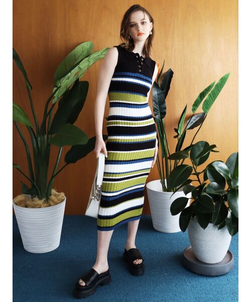 EVRIS（エヴリス）の「マルチボーダーロングニットワンピース（ワンピース・レディース・ブラック/ブルー・FREE）」の19枚目の写真