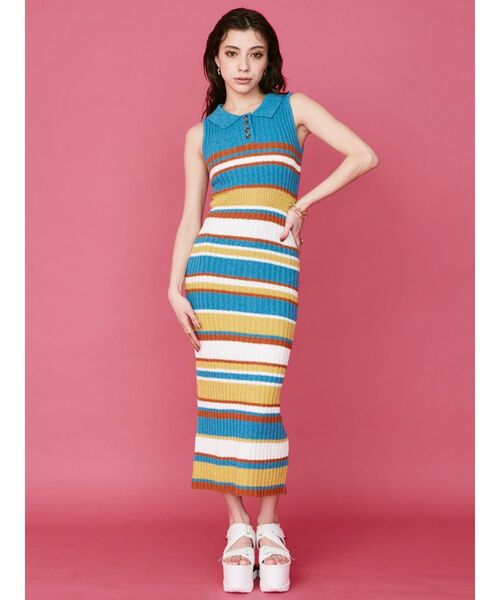 EVRIS（エヴリス）の「マルチボーダーロングニットワンピース（ワンピース・レディース・ブラック/ブルー・FREE）」の22枚目の写真