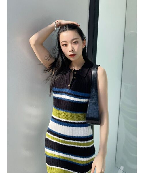 EVRIS（エヴリス）の「マルチボーダーロングニットワンピース（ワンピース・レディース・ブラック/ブルー・FREE）」の10枚目の写真