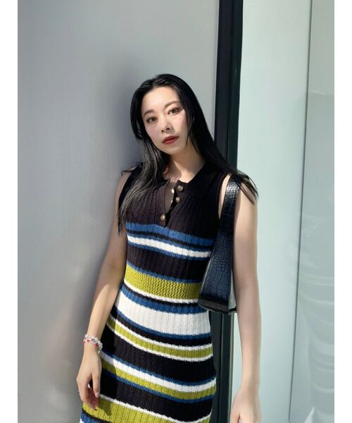 EVRIS（エヴリス）の「マルチボーダーロングニットワンピース（ワンピース・レディース・ブラック/ブルー・FREE）」の11枚目の写真