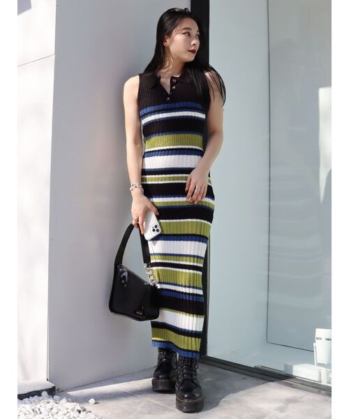 EVRIS（エヴリス）の「マルチボーダーロングニットワンピース（ワンピース・レディース・ブラック/ブルー・FREE）」の12枚目の写真