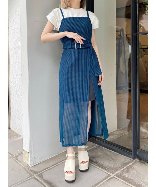 MURUA（ムルーア）の「メッシュラップジャンスカ（ワンピース・レディース・ホワイト/ブラック/ブルー・1/2）」の3枚目の写真