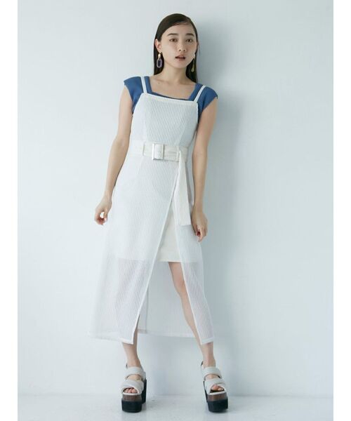 MURUA（ムルーア）の「メッシュラップジャンスカ（ワンピース・レディース・ホワイト/ブラック/ブルー・1/2）」の7枚目の写真