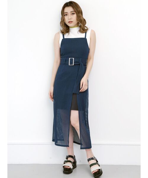 MURUA（ムルーア）の「メッシュラップジャンスカ（ワンピース・レディース・ホワイト/ブラック/ブルー・1/2）」の4枚目の写真