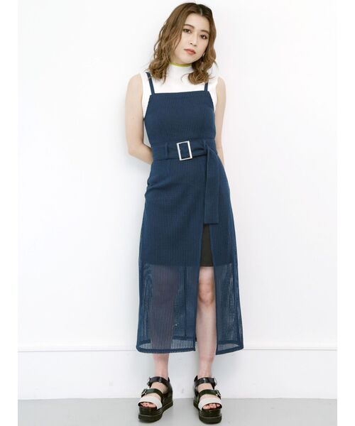 MURUA（ムルーア）の「メッシュラップジャンスカ（ワンピース・レディース・ホワイト/ブラック/ブルー・1/2）」の6枚目の写真