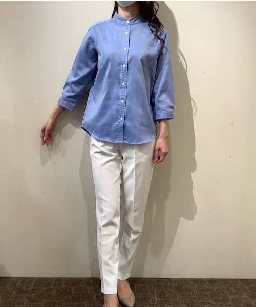 Pitta Re:)（ピッタリ）の「【Pitta Re:)】ふわっとガーゼシャツ 七分袖 綿100% レディースカジュアルシャツ（シャツ/ブラウス・レディース・ブルー・M/L/S/LL）」の7枚目の写真