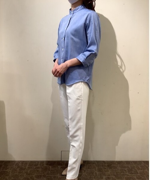 Pitta Re:)（ピッタリ）の「【Pitta Re:)】ふわっとガーゼシャツ 七分袖 綿100% レディースカジュアルシャツ（シャツ/ブラウス・レディース・ブルー・M/L/S/LL）」の8枚目の写真