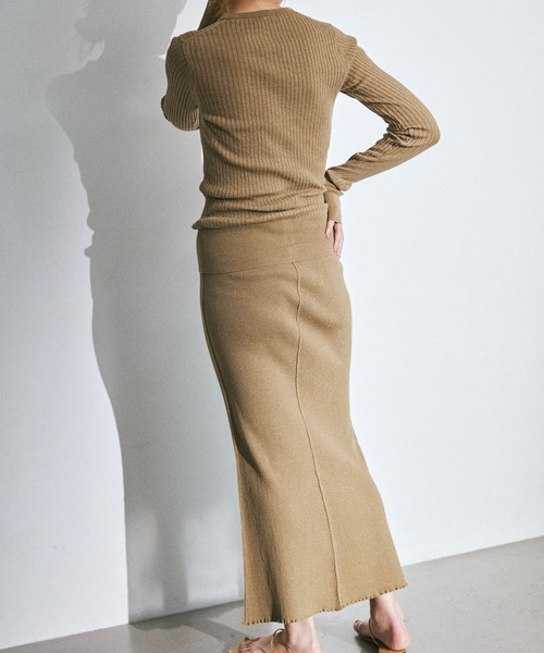 BABYLONE（バビロン）の「ウッシャブルリネンリブスカート（スカート・レディース・ネイビー/サンドベージュ・フリー）」の5枚目の写真