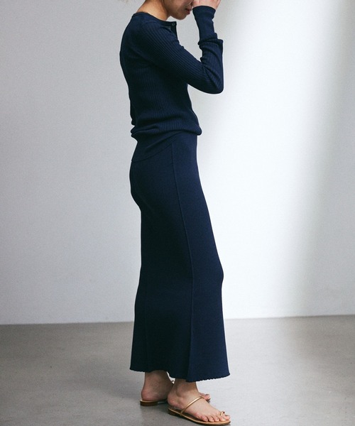 BABYLONE（バビロン）の「ウッシャブルリネンリブスカート（スカート・レディース・ネイビー/サンドベージュ・フリー）」の7枚目の写真