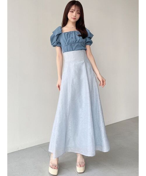 RESEXXY(リゼクシー)の「フラワーシアーハイウエストスカート(スカート・レディース・ブルー/アイボリー/イエロー・FREE)」の4枚目の写真