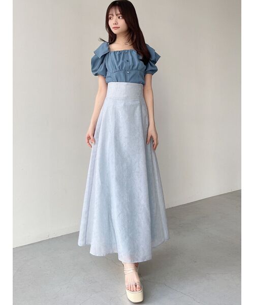 RESEXXY(リゼクシー)の「フラワーシアーハイウエストスカート(スカート・レディース・ブルー/アイボリー/イエロー・FREE)」の5枚目の写真