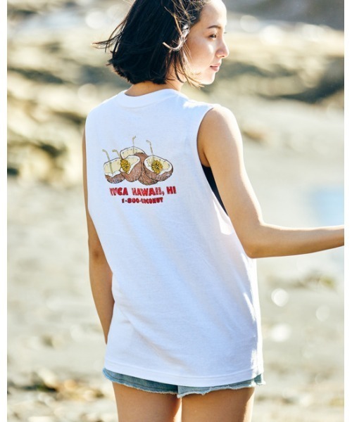 RVCA(ルーカ)の「RVCA レディース HAPPY HOUR CUT OFF TANKTOP タンクトップ【2023年春夏モデル】/ルーカマッスルタンク(タンクトップ・レディース・ホワイト/ブラック・SMALL/MEDIUM/LARGE)」の1枚目の写真