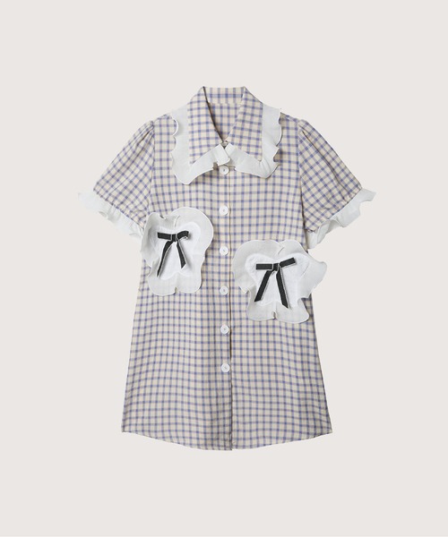 LA POMME petit 青と白のストライプ 半袖ミニワンピース LA POMME petit 青と白のストライプ 半袖ミニワンピース