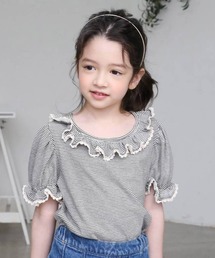 Rora | ラーイ ボーダー柄 フリルTシャツ(Tシャツ/カットソー)