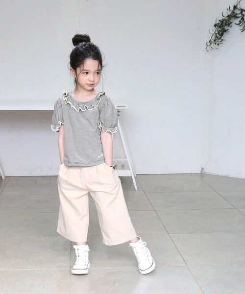 Rora(ローラ)の「ラーイ ボーダー柄 フリルTシャツ(Tシャツ/カットソー・キッズ・ブラック・100/110/120/130/140/150)」の13枚目の写真
