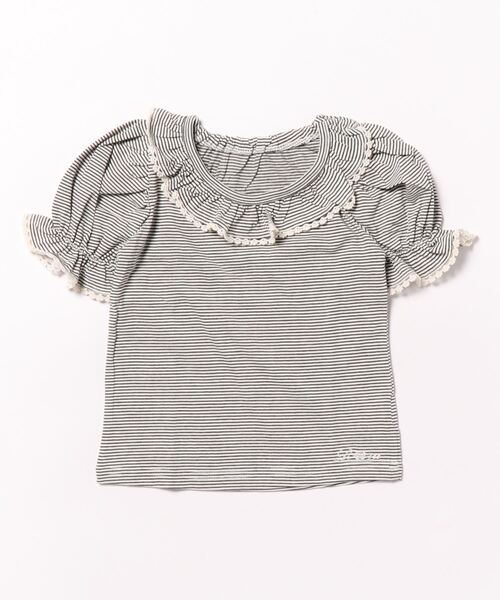 Rora(ローラ)の「ラーイ ボーダー柄 フリルTシャツ(Tシャツ/カットソー・キッズ・ブラック・100/110/120/130/140/150)」の14枚目の写真