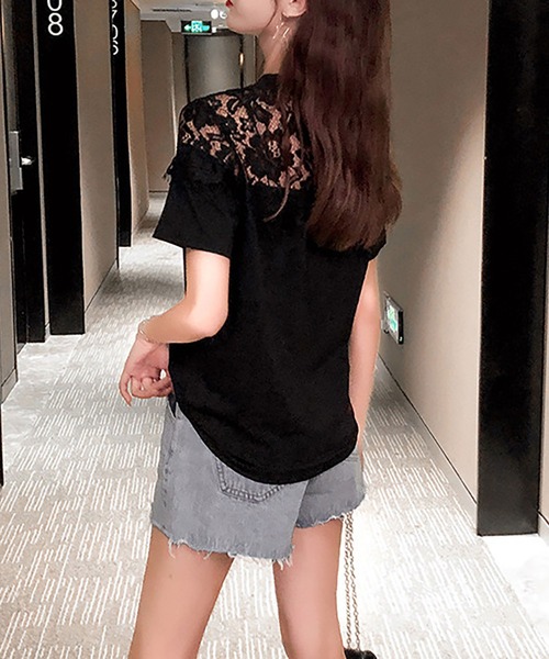 NinaetLina（ニナエリナ）の「レース切り替え半袖カットソー（Tシャツ/カットソー・レディース・ホワイト/ブラック・XL/L/M）」の5枚目の写真
