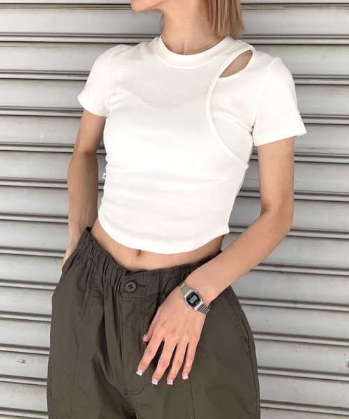 ALAND（エーランド）の「AVANDRESS／カットクロップTシャツ　2199740（Tシャツ/カットソー・レディース・ピンク/ブラック/ライトブルー/アイボリー・FREE）」の4枚目の写真