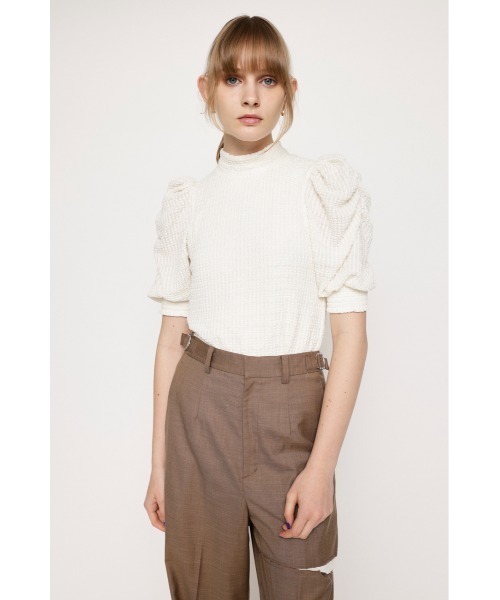 SLY（スライ）の「SHIRRING PUFF TOPS シャーリング パフスリーブ パフショルダー ボリュームアーム トップス ブラウス（シャツ/ブラウス・レディース・アイボリー/ブラック/ターコイズブルー・FREE）」の2枚目の写真