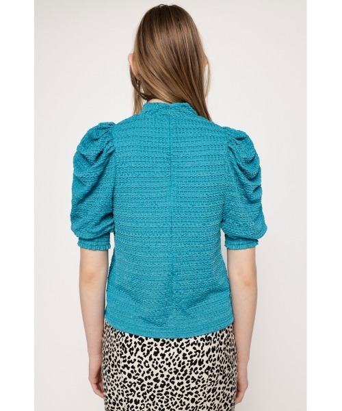 SLY（スライ）の「SHIRRING PUFF TOPS シャーリング パフスリーブ パフショルダー ボリュームアーム トップス ブラウス（シャツ/ブラウス・レディース・アイボリー/ブラック/ターコイズブルー・FREE）」の5枚目の写真