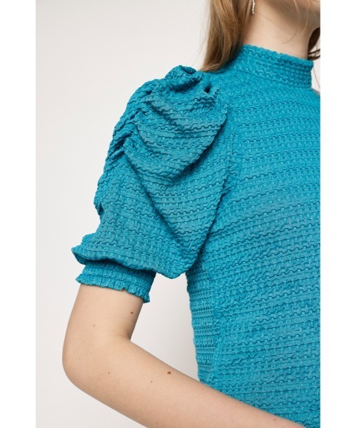 SLY（スライ）の「SHIRRING PUFF TOPS シャーリング パフスリーブ パフショルダー ボリュームアーム トップス ブラウス（シャツ/ブラウス・レディース・アイボリー/ブラック/ターコイズブルー・FREE）」の12枚目の写真