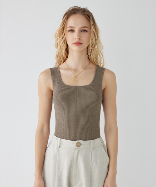 セール】Sleeveless Knit Bodysuit /パッドinボディスーツ