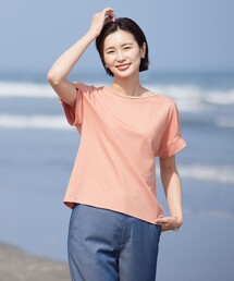 【WEB限定カラーあり・接触冷感・UVケア】コンパクトコットンスムース タックスリーブ カットソー