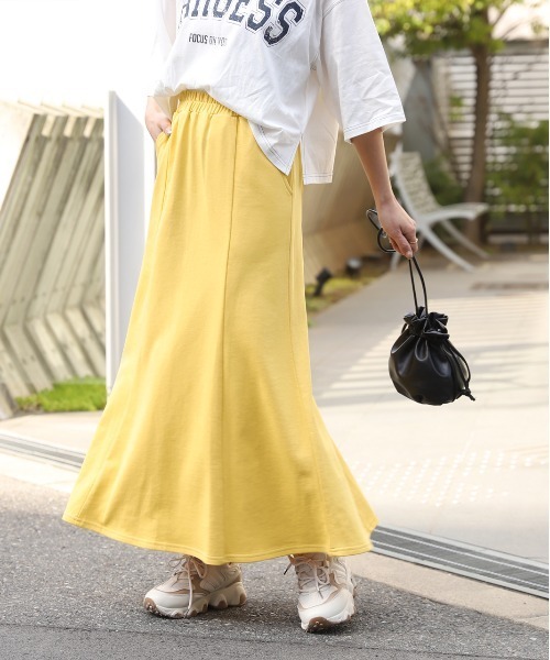 ad thie(アドティエ)の「裏毛マーメイドロングスカート(スカート・レディース・杢グレー/ブラック/オートミール/グリーン/イエロー/モカ/ピンク/ボルドー/アイボリー/カーキ・FREE)」の8枚目の写真