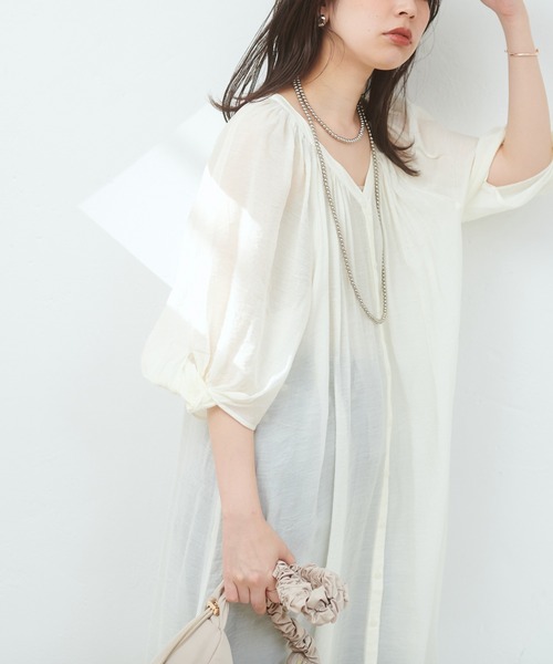 natural couture（ナチュラルクチュール）の「WEB限定アイテム / ねじり袖2WAYシャツワンピース（ワンピース・レディース・ラベンダー/ブルー/オフホワイト/ブラック・FREE）」の2枚目の写真
