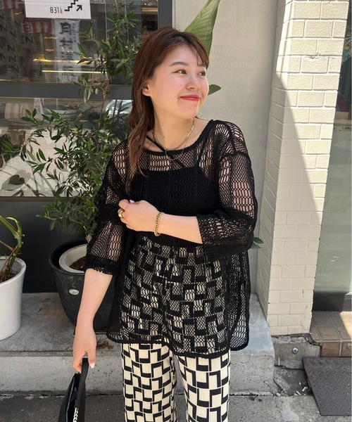 prose verse(プロズヴェール)の「パッチワークメッシュプルオーバー(ニット/セーター・レディース・オフホワイト/ブラック・MEDIUM)」の8枚目の写真