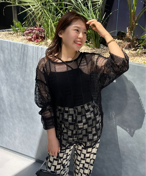prose verse(プロズヴェール)の「パッチワークメッシュプルオーバー(ニット/セーター・レディース・オフホワイト/ブラック・MEDIUM)」の4枚目の写真