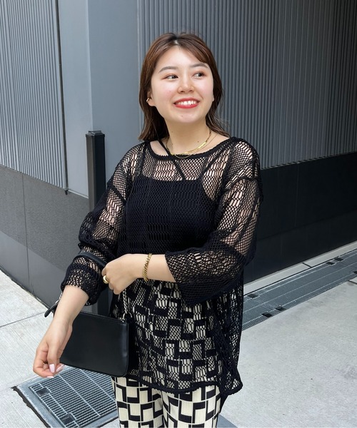 prose verse(プロズヴェール)の「パッチワークメッシュプルオーバー(ニット/セーター・レディース・オフホワイト/ブラック・MEDIUM)」の22枚目の写真