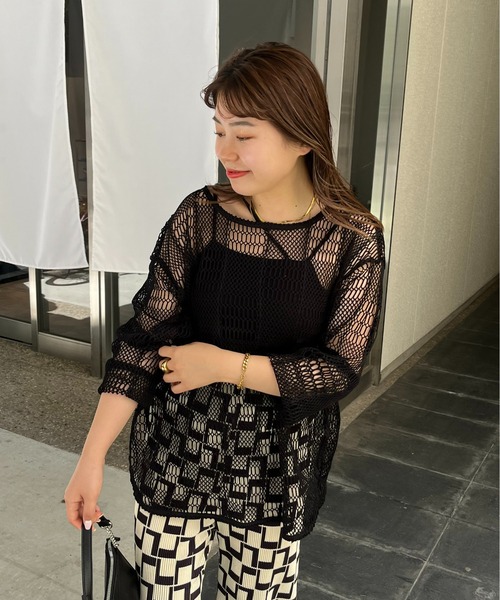 prose verse(プロズヴェール)の「パッチワークメッシュプルオーバー(ニット/セーター・レディース・オフホワイト/ブラック・MEDIUM)」の16枚目の写真