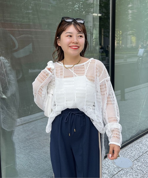 prose verse(プロズヴェール)の「パッチワークメッシュプルオーバー(ニット/セーター・レディース・オフホワイト/ブラック・MEDIUM)」の7枚目の写真