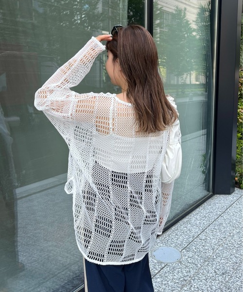 prose verse(プロズヴェール)の「パッチワークメッシュプルオーバー(ニット/セーター・レディース・オフホワイト/ブラック・MEDIUM)」の11枚目の写真