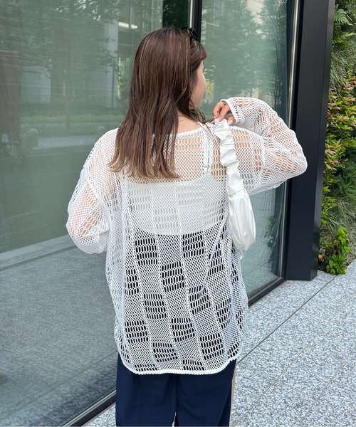 prose verse(プロズヴェール)の「パッチワークメッシュプルオーバー(ニット/セーター・レディース・オフホワイト/ブラック・MEDIUM)」の18枚目の写真