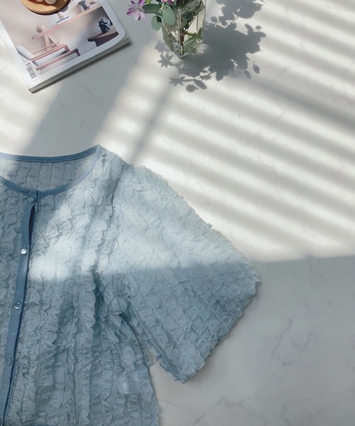 AS KNOW AS plus（アズノゥアズプラス）の「〇シアーフリル5分袖ブラウス（シャツ/ブラウス・レディース・アイボリー/ブラック/サックスブルー・FREE）」の12枚目の写真