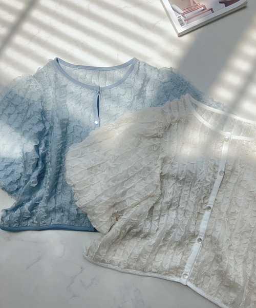 AS KNOW AS plus（アズノゥアズプラス）の「〇シアーフリル5分袖ブラウス（シャツ/ブラウス・レディース・アイボリー/ブラック/サックスブルー・FREE）」の17枚目の写真