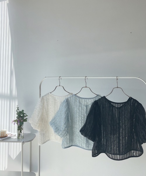 AS KNOW AS plus（アズノゥアズプラス）の「〇シアーフリル5分袖ブラウス（シャツ/ブラウス・レディース・アイボリー/ブラック/サックスブルー・FREE）」の8枚目の写真