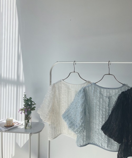 AS KNOW AS plus（アズノゥアズプラス）の「〇シアーフリル5分袖ブラウス（シャツ/ブラウス・レディース・アイボリー/ブラック/サックスブルー・FREE）」の13枚目の写真