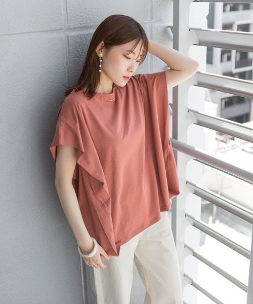 atONE（アットワン）の「atONE ショルダータックフレンチスリーブカットソー（Tシャツ/カットソー・レディース・グレイッシュベージュ/テラコッタ/ネイビー/ブラック/ホワイト・M-L/4L～5L/LL～3L）」の21枚目の写真